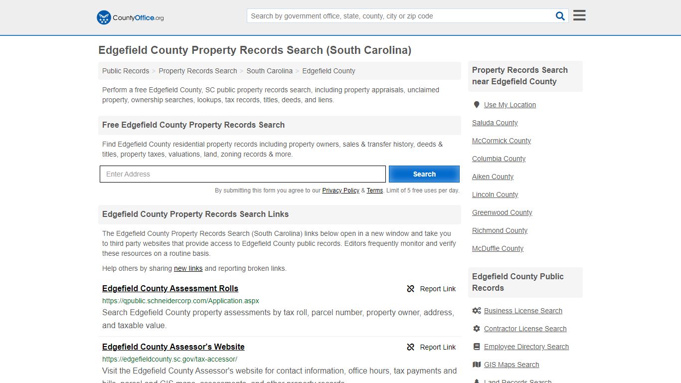 Property Records Search - Edgefield County, SC ...